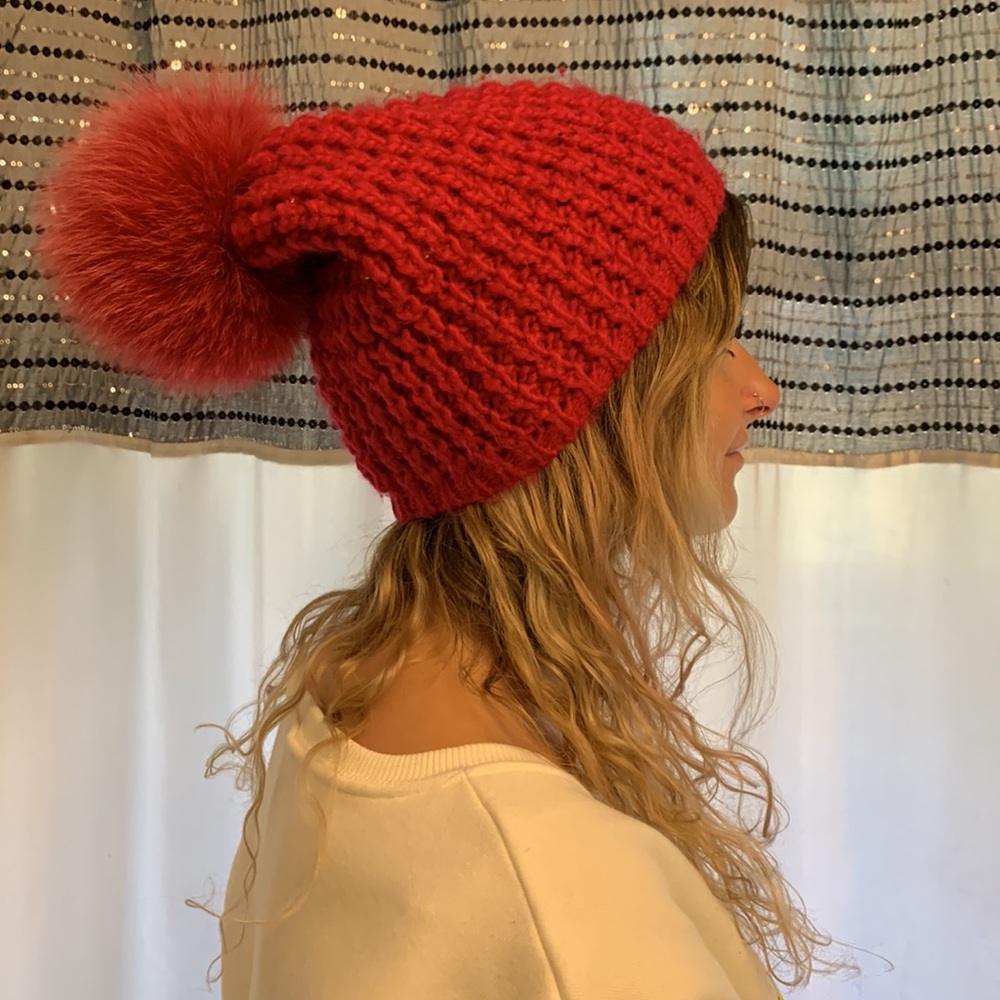Kyi Kyi genuine fox knit beanie